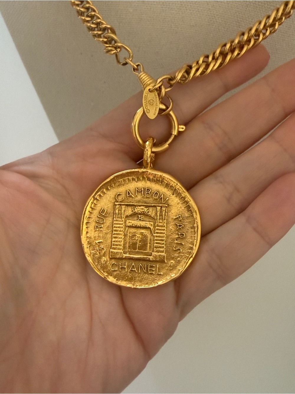 CHANEL Gold Rue Cambon Coin Pendant Necklace